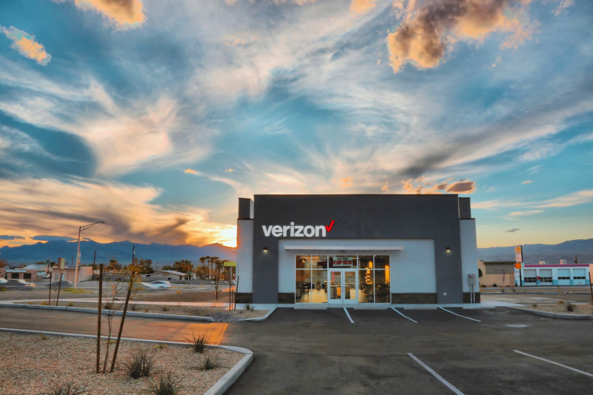 Completed single-tenant retail building at dusk, Bullhead City, Arizona